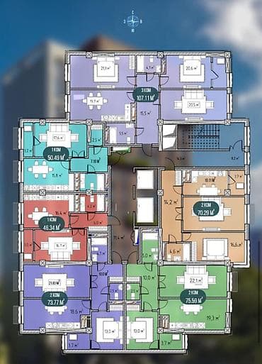 3 комнаты, 107 м², Джал мкр (в т.ч. Верхний, Нижний, Средний) Элитка, 10 этаж — 3