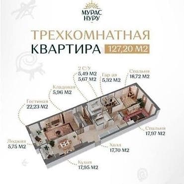 127: 3 комнаты, 127 м², Элитка, 11 этаж, Готовая ПСО (под самоотделку) — 3