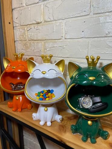 настольные наборы: Декоративная подставка «Кошечка» Цвета: Белый/Оранжевый/Зеленый — 1