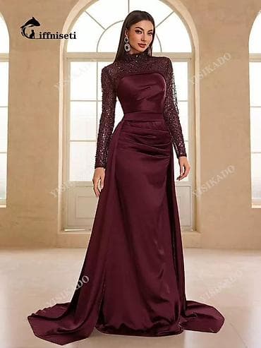 Вечерние платья: Вечернее платье в пол с шлейфом, фасон «русалка» с акцентом на талию — 1