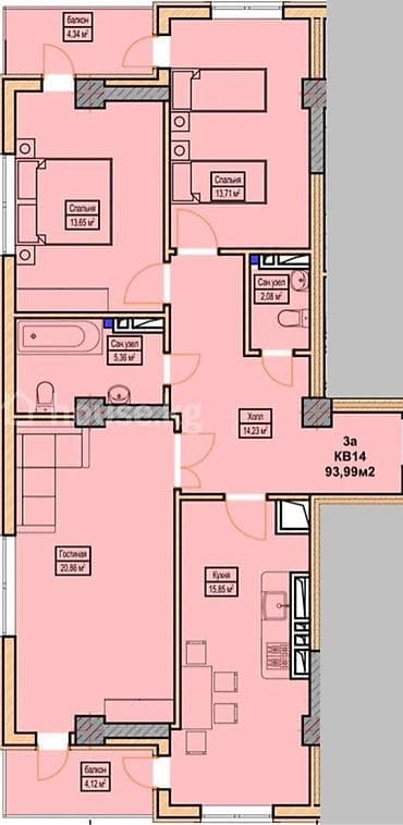 Батирлер: 3 бөлмө, 94 м², Элитка, 2 кабат, Даяр ПСО (өзү оңдоп түзөтүп бүтүү үчүн) — 1