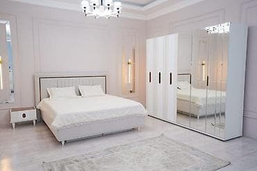 Спальный гарнитур в современном стиле, белый, с акцентами под золото