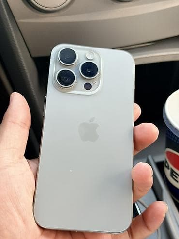 телифон айфон: IPhone 15 Pro, Б/у, 128 ГБ, Natural Titanium, Защитное стекло, Чехол, Кабель, 86 % — 1