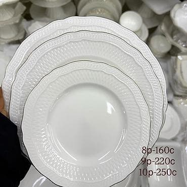 Белая сервировка из фарфора с рельефным узором. Состав и размеры at lalafo.kg Белая сервировка из фарфора с рельефным узором. Состав и размеры