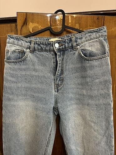 мом джинсы: Джинсы, Прямые, H&M, Китай, Средняя талия, Вареные — 2