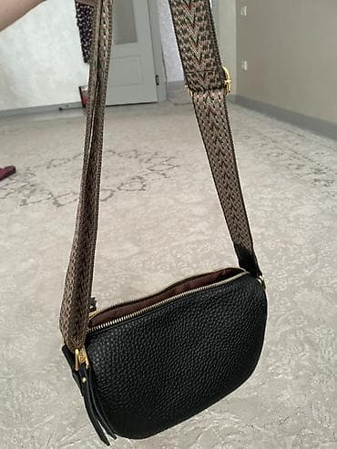 алтын саат: Сумка через плечо с двумя отделениями - Материал: черная фактурная — 2