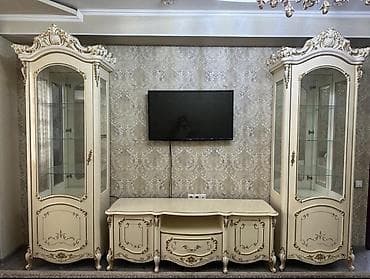 горки для посуды: Гарнитур для зала, Б/у, Шкаф, Тумба под ТВ, Дерево, Самовывоз, цвет - Бежевый — 2