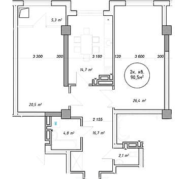 Продажа квартир: 2 комнаты, 90 м², Элитка, 12 этаж, Готовая ПСО (под самоотделку) — 2