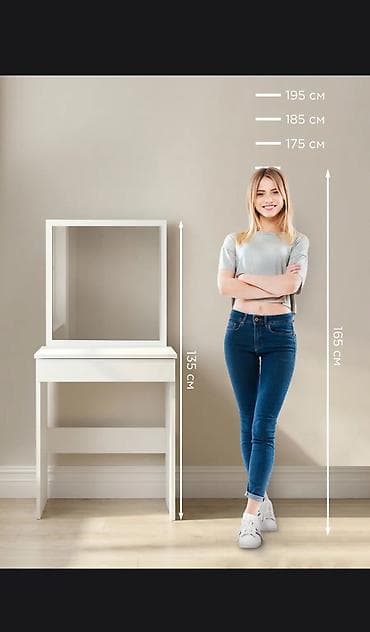 Туалетные столики: Туалетный столик, Новый, С зеркалом, цвет - Белый, ЛДСП — 4