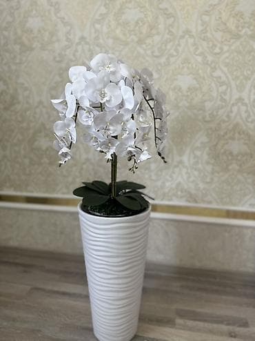 Декор жана интерьер: Искусственная орхидея Phalaenopsis в высоком кашпо. - Цвет соцветий — 1