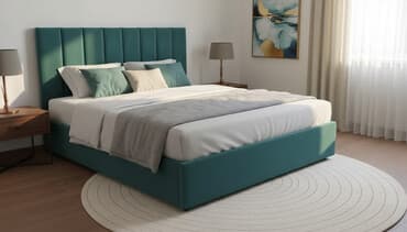 куплю кровать с матрасом: Эта кровать с мягким изголовьем изумрудного цвета станет центральным — 1