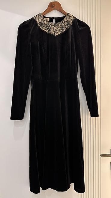 панбархат платье: Вечернее платье, А-силуэт, Длинная модель, Велюр, С рукавами, S — 3