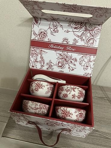 holiday: Набор пиал с ложками Holiday Rose - Состав: 4 керамические пиалы + 4 — 1