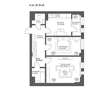 жк севен: Строится, 2 комнаты, 70 м² — 3
