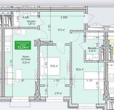 3 бөлмө, 72 м², Элитка, 14 кабат, Даяр ПСО (өзү оңдоп түзөтүп бүтүү үчүн)