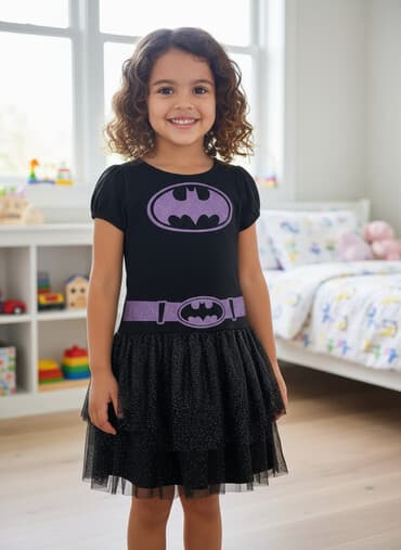 эмблемы: Детский костюм Batgirl (комплект) - Платье черного цвета с короткими — 1