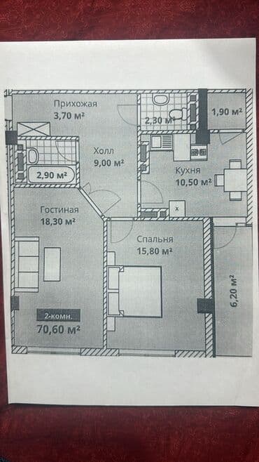 хочу продать: 2 комнаты, 70 м², Элитка, 5 этаж, ПСО (под самоотделку) — 4