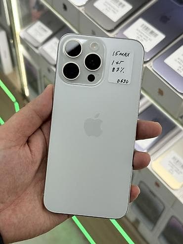 touch id: IPhone 15 Pro Max, Б/у, 1 ТБ, White Titanium, Защитное стекло, Чехол, 87 % — 1