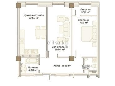 2 комнатная квартира псо: 2 комнаты, 84 м², Элитка, 9 этаж, Готовая ПСО (под самоотделку) — 5