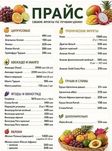Свежие фрукты по лучшим ценам! Широкий выбор цитрусов, тропических