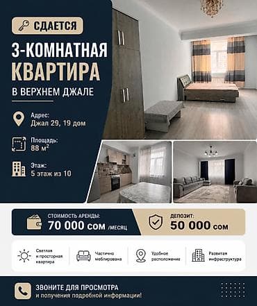 flat rent: 3 комнаты, Агентство недвижимости, С мебелью полностью — 1
