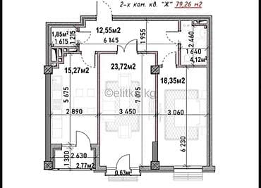 open space: 2 комнаты, 79 м², Ала-Арча ТРЦ Элитка, 13 этаж, ПСО (под самоотделку) — 3