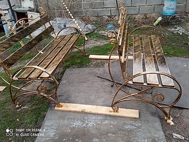 Детская мебель: Скамейка Металл, Со спинкой, Без крыши — 3