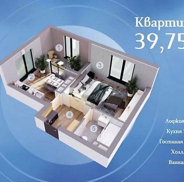 квартиру в джале: 1 комната, 40 м², Элитка, 2 этаж, Готовая ПСО (под самоотделку) — 3