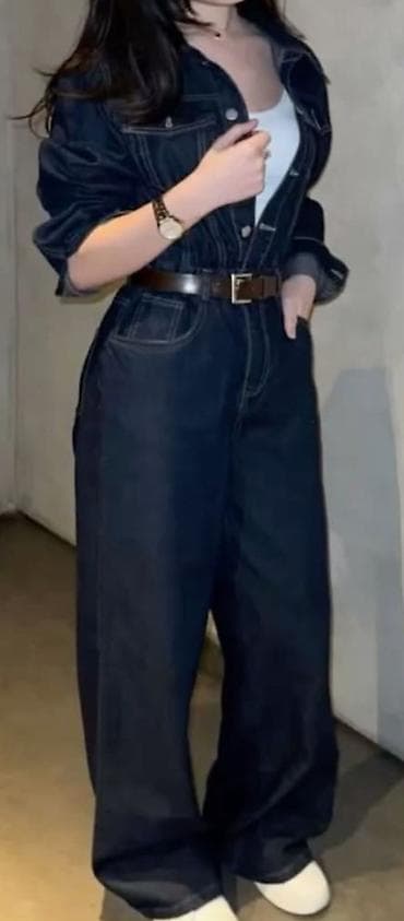 Джинсовый комбинезон женский, тёмно‑синий - Материал: плотный деним