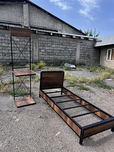 bunk bed: Металлическая односпальная кровать в стиле лофт + открытый стеллаж — 2