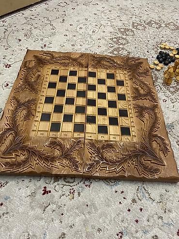 Шахматы: Резные деревянные шахматы/шашки - Большое настольное игровое поле — 5
