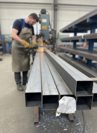 Профильная металлическая труба с прямоугольным сечением. Изготовлена