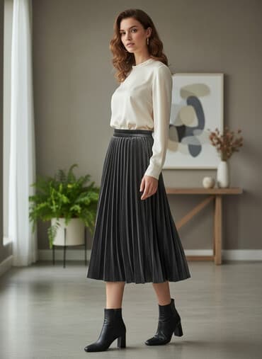 теннисный юбка: Юбка, Модель юбки: Плиссе, Миди, Бархат — 1