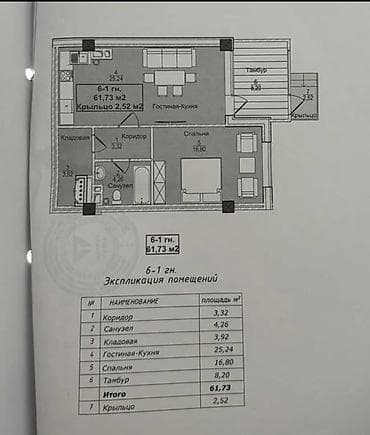 кара бадта: 2 комнаты, 62 м², Элитка, 1 этаж, Готовая ПСО (под самоотделку) — 2