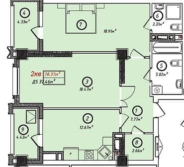 110: 2 комнаты, 78 м², Асанбай мкр Элитка, 12 этаж, ПСО (под самоотделку) — 3
