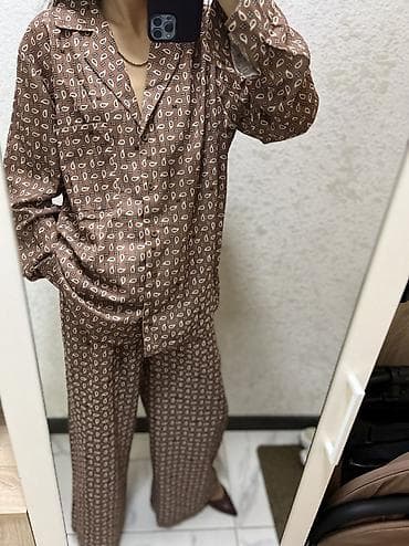 pull bear: Брючный костюм, Палаццо, Рубашка, Лен, Лето — 8