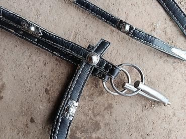 кой кант: Конская уздечка/налобник с мундштуком - Материал: чёрные кожаные — 3