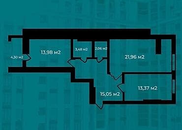 2 комнаты, 75 м², Ата-Тюрк парк Элитка, 9 этаж, ПСО (под самоотделку) — 1
