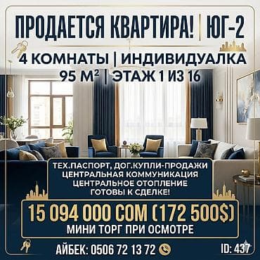 4: 4 комнаты, 93 м², Вефа ТЦ Индивидуалка, 1 этаж, Дизайнерский ремонт — 1