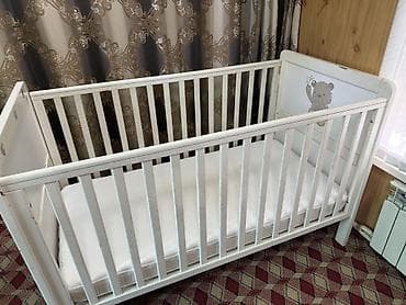 детский койнок: Детская кроватка с матрасом - Классическая белая кроватка с реечными — 1