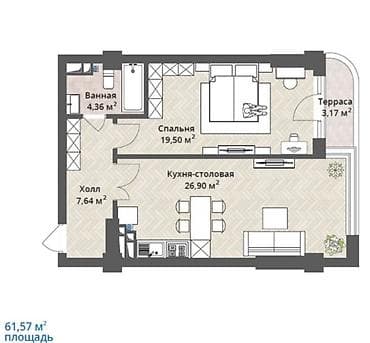 villa: 2 комнаты, 62 м², Элитка, 2 этаж, Готовая ПСО (под самоотделку) — 2
