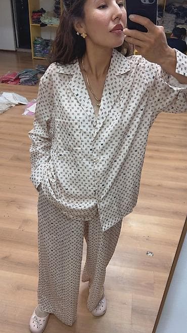 pull bear: Брючный костюм, Палаццо, Рубашка, Лен, Лето — 3