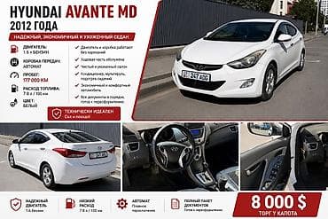 Продажа авто: Hyundai Avante: 2012 г., 1.6 л, Автомат, Бензин, Седан — 1