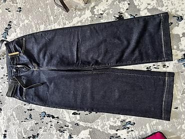 джинсы на резинке мужские: Джинсовые капри/укороченные брюки из плотного тёмно‑синего денима. - — 1