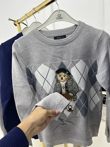 next кофточка: Свитер детский, серый, с круглым вырезом. - Узор «аргайл» по — 1