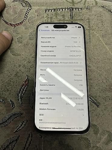 IPhone 16 Pro Max, Б/у, 1 ТБ, Natural Titanium, Наушники, Зарядное устройство, Защитное стекло, 100 %