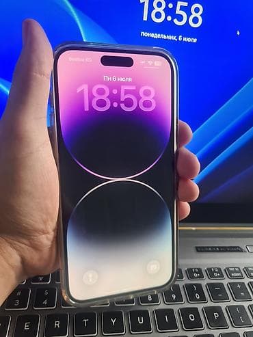 Техника и электроника: IPhone 14 Pro Max, Б/у, 256 ГБ, Deep Purple, Чехол, 80 % — 1