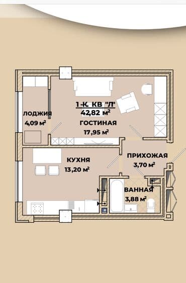 квартиры в рассрочку в бишкеке без первоначального взноса 2023: 1 комната, 40 м², Элитка, 3 этаж, ПСО (под самоотделку) — 6