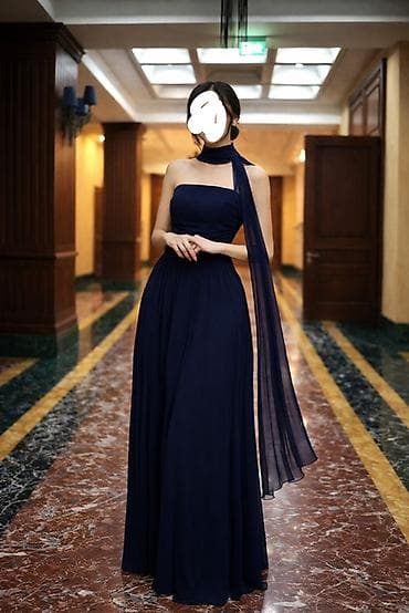лен платья: Вечернее платье, Шифон, Без рукавов, Шлейф, S, M — 1