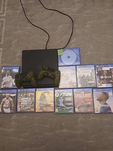 Видео оюндар жана приставкалар: Игровой комплект PlayStation 4 Slim с набором из 11 дисков и двумя — 1